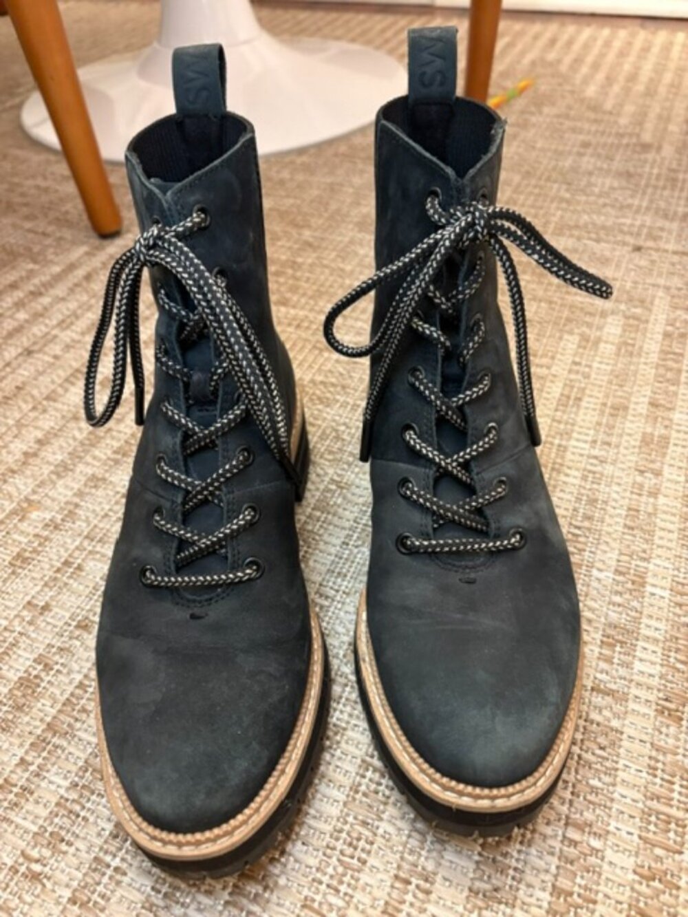 TOMS Frankie Black Nubuck Lace-Up Combat Boots Lug Sole